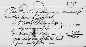 The allowance of Thomas Besson's widow and executrix for the bequest to Martha, naming the daughter as Martha Aldridge.