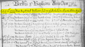 All Hallows' Parish register showing baptism of William Aldridge (1702).